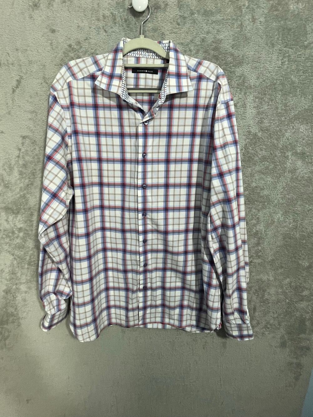 Hammer Made Button Down Shirt Size XL Blue Plaid Anchor Collar Cuffs Nautical